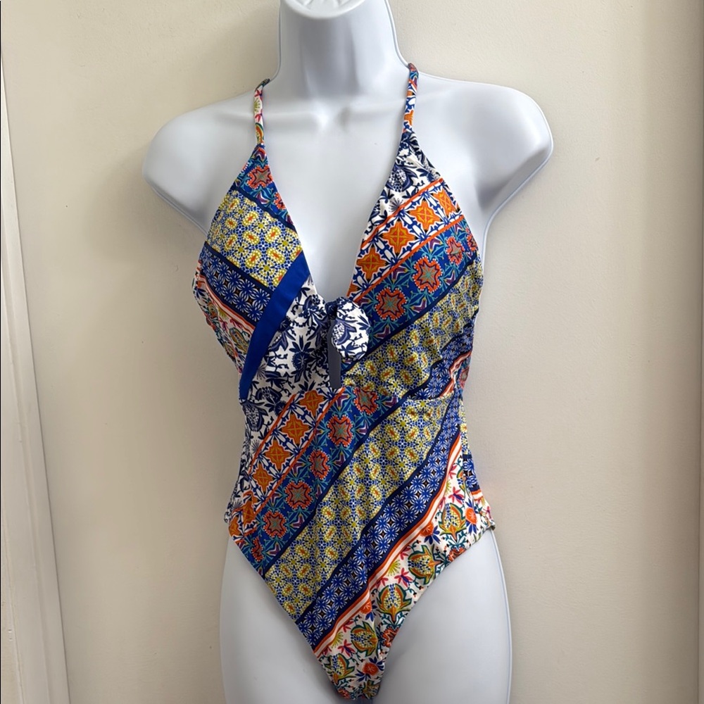 Nanette Lepore Extra Low Back Cross Straps Keyhole One Piece Swimsuit - Size 6